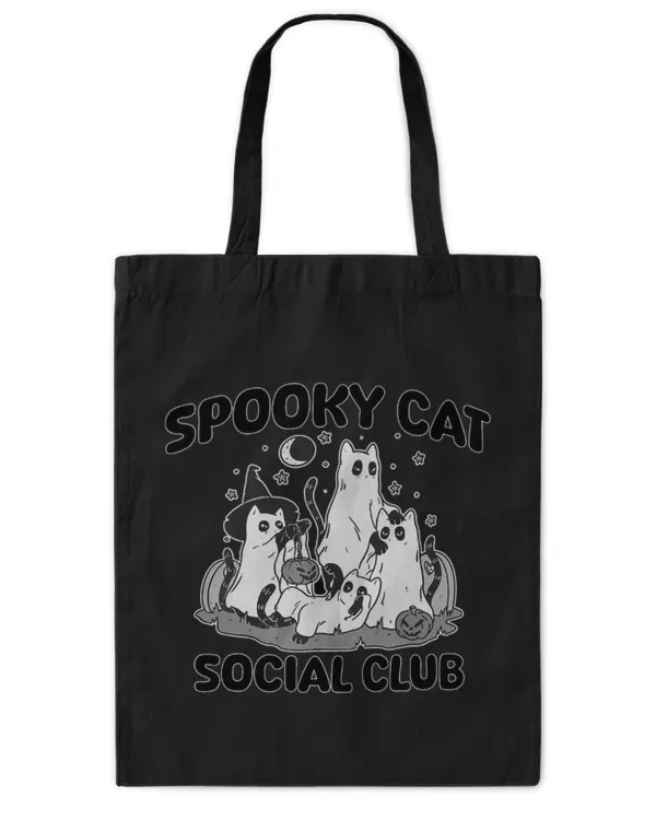 Cute Cat Spooky Cat Social Club Ghost Cat Halloween Gothic Black Cat 1 - Tote Bag - Printed in the EU Tote Bag - Printed in the EU