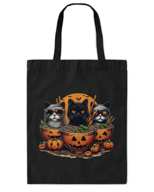 Cute Cat Spooky Cats In Ramen Jack O Lantern Bowl Halloween Cat Mummy - Tote Bag - Printed in the EU Tote Bag - Printed in the EU
