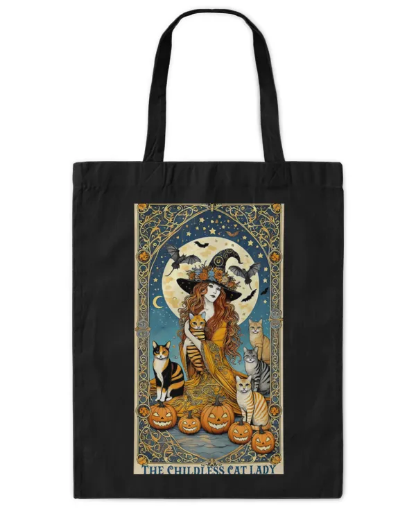Cute Cat Spooky Childless Cat Lady Tarot Card Witches Halloween - Tote Bag - Printed in the EU Tote Bag - Printed in the EU