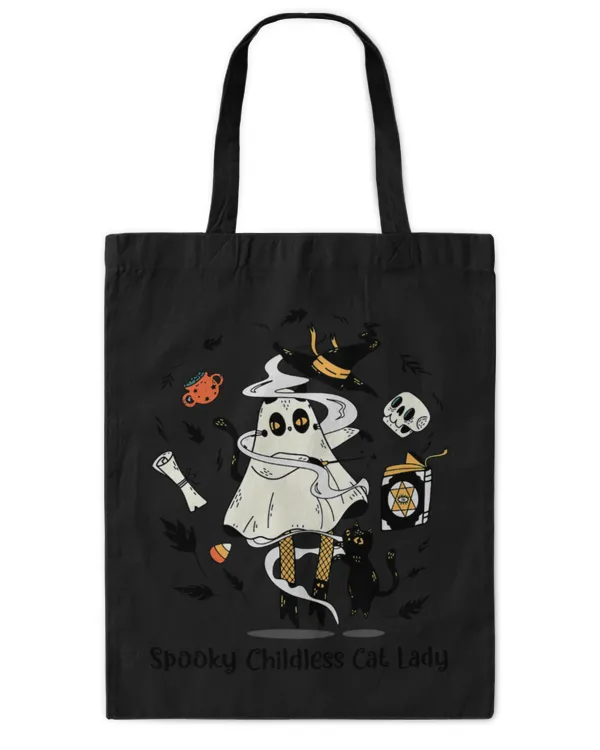 Cute Cat Spooky Childless Cat Lady Witch Halloween Cats Ghost Witchy - Tote Bag - Printed in the EU Tote Bag - Printed in the EU