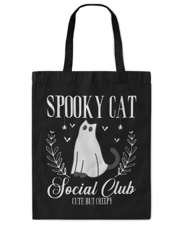 Cute Cat Spooky Cat Social Club Ghost Cat Halloween Gothic Black Cat - Tote Bag - Printed in the EU Tote Bag - Printed in the EU