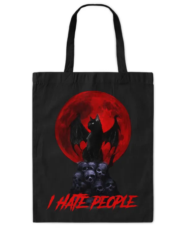 Cute Cat Spooky Evil Cat Vampire Hate People Halloween Red Moon - Tote Bag - Printed in the EU Tote Bag - Printed in the EU