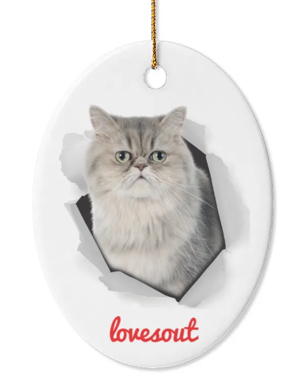 Cute Blue Silver Persian Cat Peeking Out Ornament Oval Ceramic