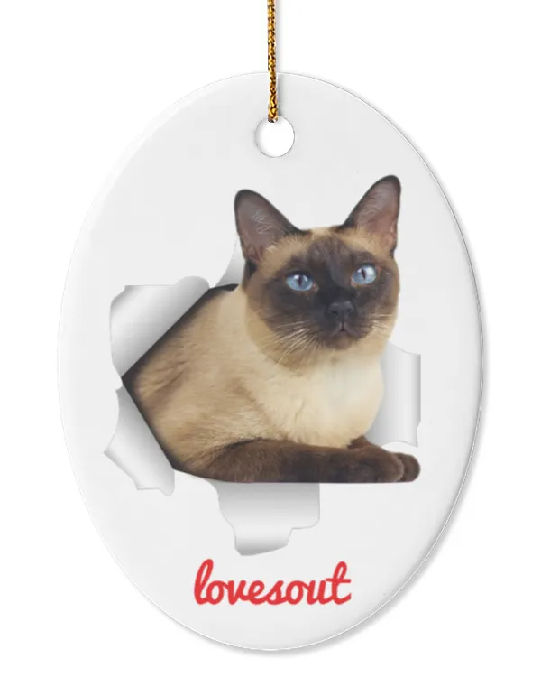 Cute Brown Point Siamese Cat Peeking Out Ornament Oval Ceramic