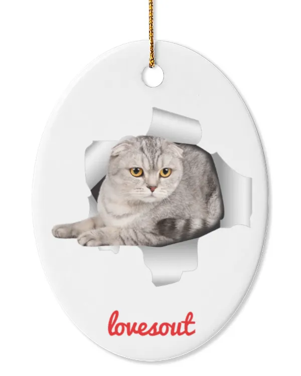 Cute Blue Tabby Scottish Fold Cat Peeking Out Ornament Oval Ceramic