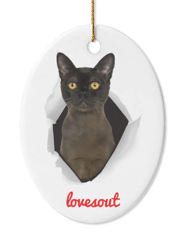 Cute Brown Bombay Cat Peeking Out Ornament Oval Ceramic