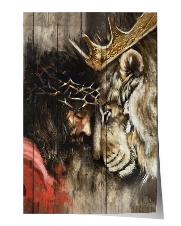 JESUS AND LION CANVAS PAITING, LION POSTER, CHRISTIAN POSTER