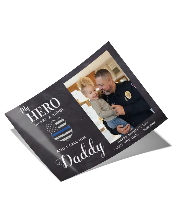 Rustic Police Dad Hero Daddy Personalized Photo Plaque Poster, Gifts For Dad, Gifts Idea For Dad, Father's Day Gift