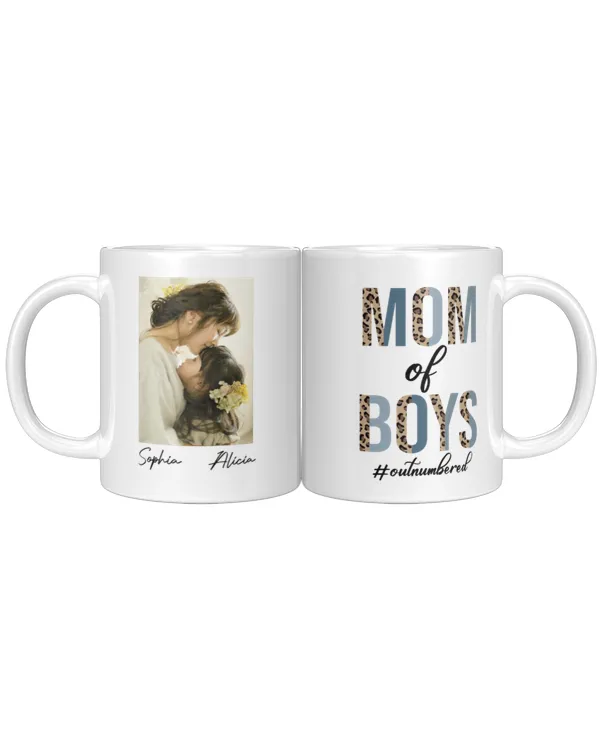 Mom Of Boys Outnumbered - Personalized Mug, Gifts For Mom, Gifts Idea For Mom, Mother's Day Gift