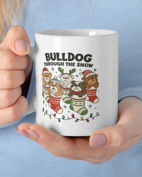 Bulldog Christmas Mug – "Bulldog Through the Snow" for Dog Lovers
