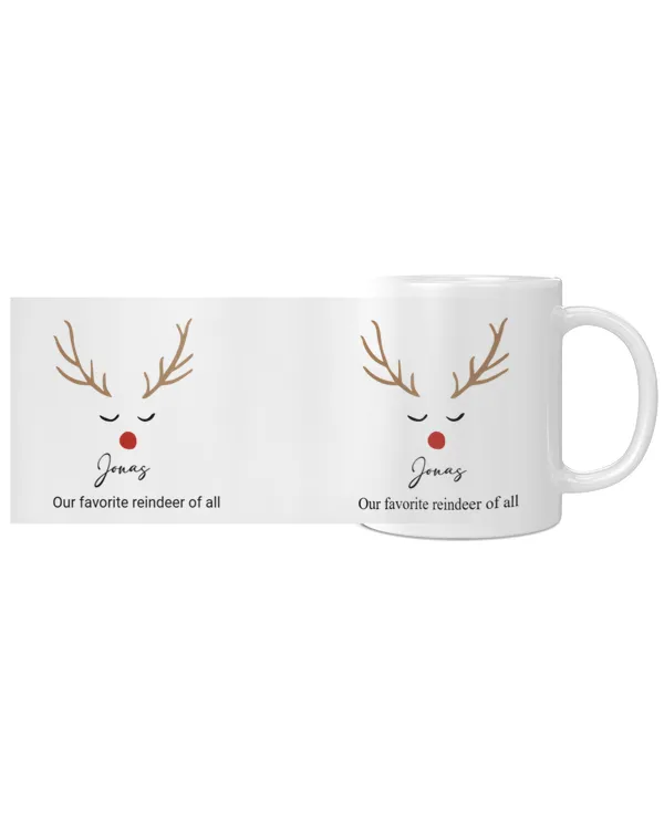 Cute Custom Name Reindeer Holiday Christmas Two-Tone Coffee Mug, Gift For Son, Gift Idea For Son