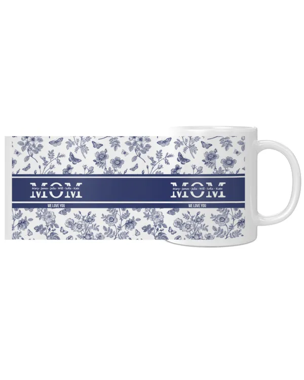 Mom, Mama, Grandma, Mimi With Kids' Names - Blue Toile De Jouy - Personalized Mug, Gifts for Mom, Gift idea for Mom, Mother's day gift