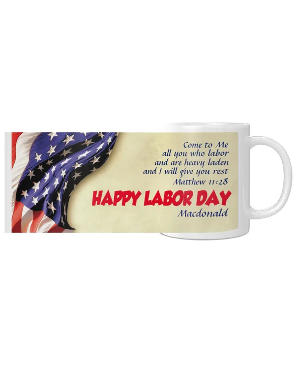 Personalized HAPPY LABOR DAY - USA Flag Scripture Coffee Mug, Gift For Labor Day, Gift Idea For Labor Day