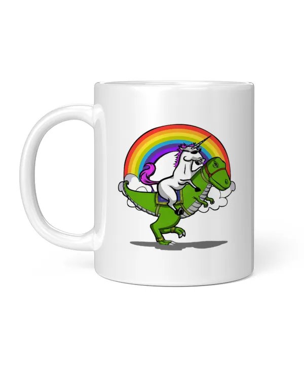 Funny Unicorn Riding On Dinosaur Back Front Is Rainbow, A Short Story Everyday, Gift for Dad, Father's Day Gift, Birthday Gift Funny Dinosaur Mug, Mug For Dad