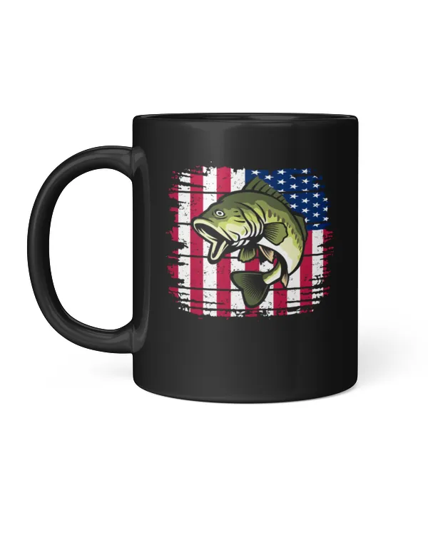Vintage Bass Fish US Flag
