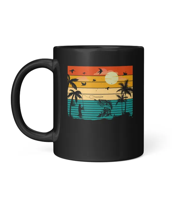 Vintage Fishing Sunset Cool Man Fishing