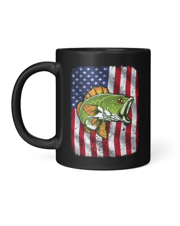 Vintage USA Flag With Bass Fish