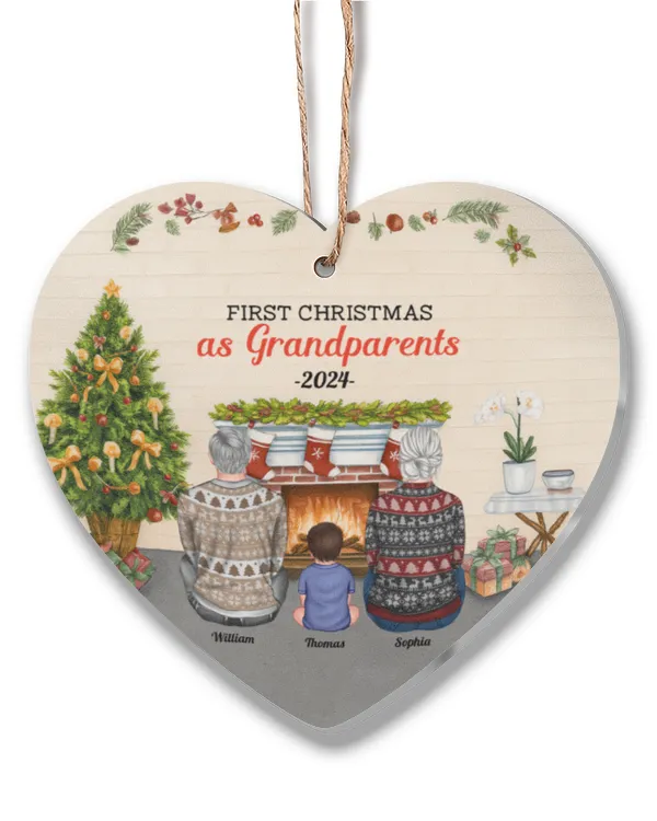 First Christmas As Grandparents - Personalized Heart Shaped Ceramic Ornament, Gifts For Grandpa, Gifts Idea For Grandpa