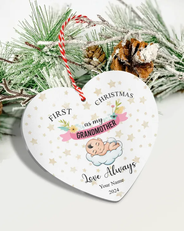 First Christmas As My Grandmother - Personalized Heart Shaped Ceramic Ornament, Gifts For Grandma, Gift Idea For Grandma