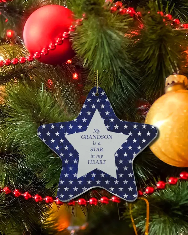 Grandson Star Pattern Keepsake Ceramic Ornament, Gifts For Grandson, Gifts Idea For Grandson