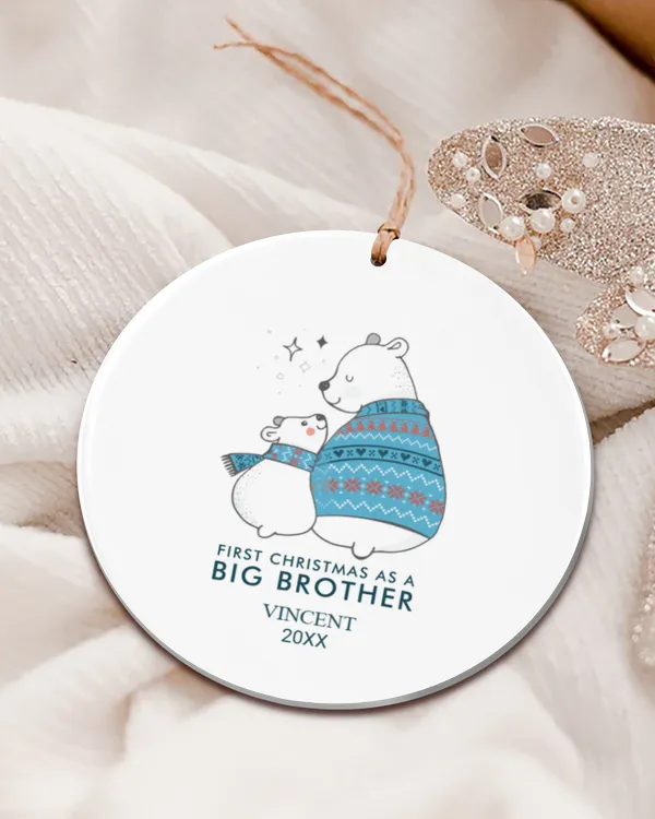Cute Bears Personalized First Xmas as Big Brother Ceramic Ornament, Gifts For Brother, Gifts Idea For Brother