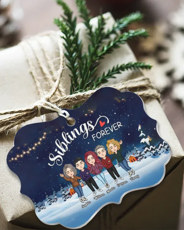Siblings Forever - Personalized Aluminum-Wooden Ornament, Gifts For Brother, Gifts Idea For Brother
