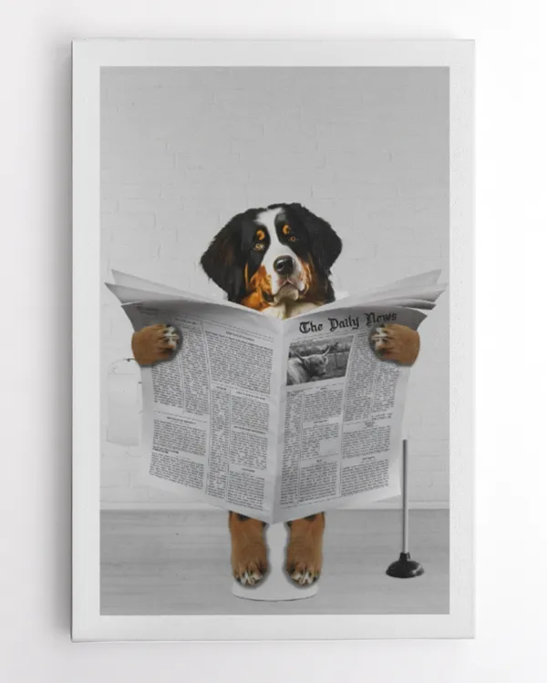 Bernese Mountain Reading Newspaper On The Toilet Art Print