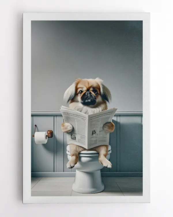 Pekingese Reading Newspaper On The Toilet Art Print