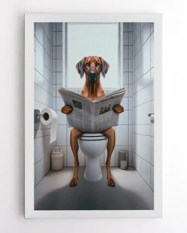 Rhodesian Ridgeback Reading Newspaper On The Toilet Art Print