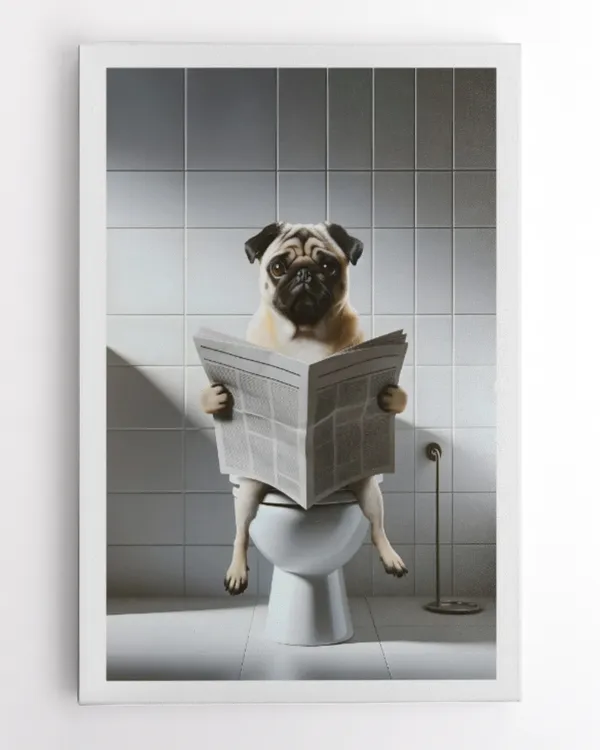 Pug Reading Newspaper On The Toilet Art Print