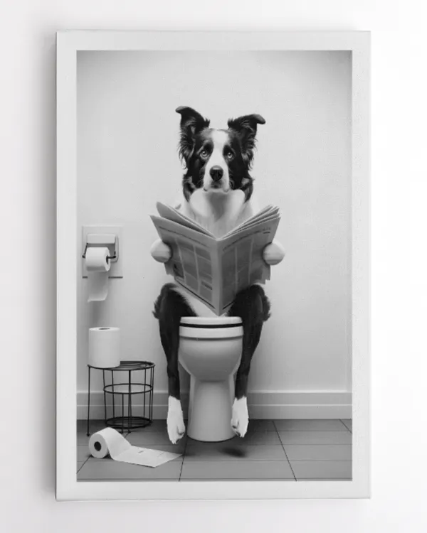 Border Collie Reading Newspaper On The Toilet Art Print