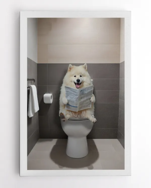 American Eskimo Reading Newspaper On The Toilet Art Print