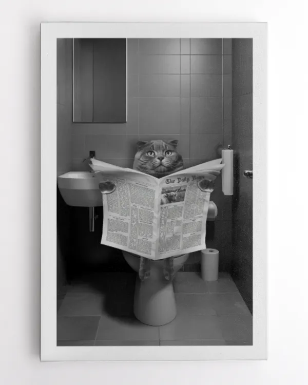 Scottish Fold Cat Reading Newspaper On The Toilet Art Print