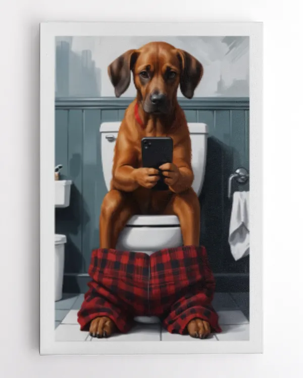 Rhodesian Ridgeback On Toilet With Mobile Phone Art Print