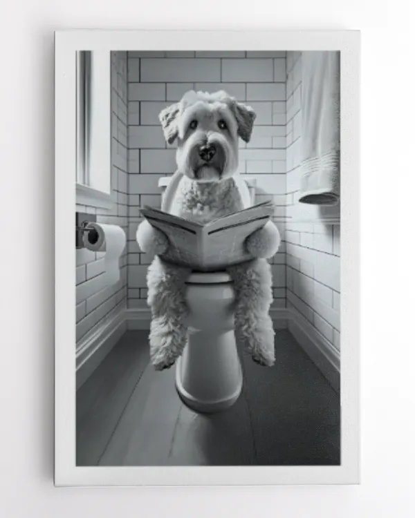 Soft Coated Wheaten Terrier Reading Newspaper On The Toilet Art Print