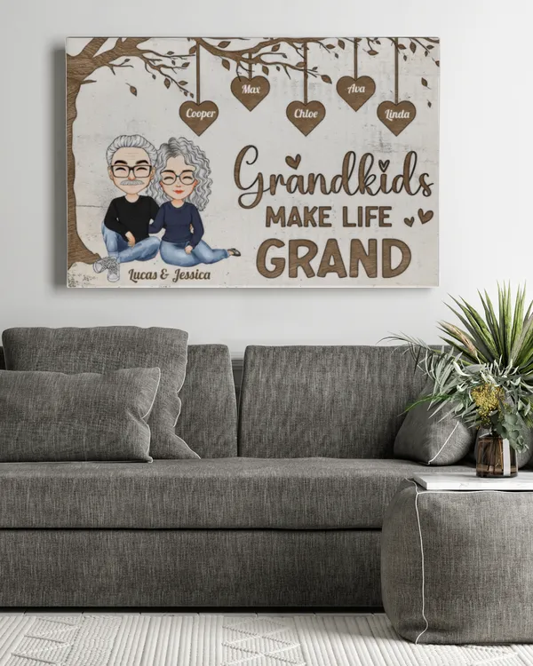 Grandkid Makes Life Grand - Personalized Wrapped Canvas, Gift For Grandpa, Gift Idea For Grandpa