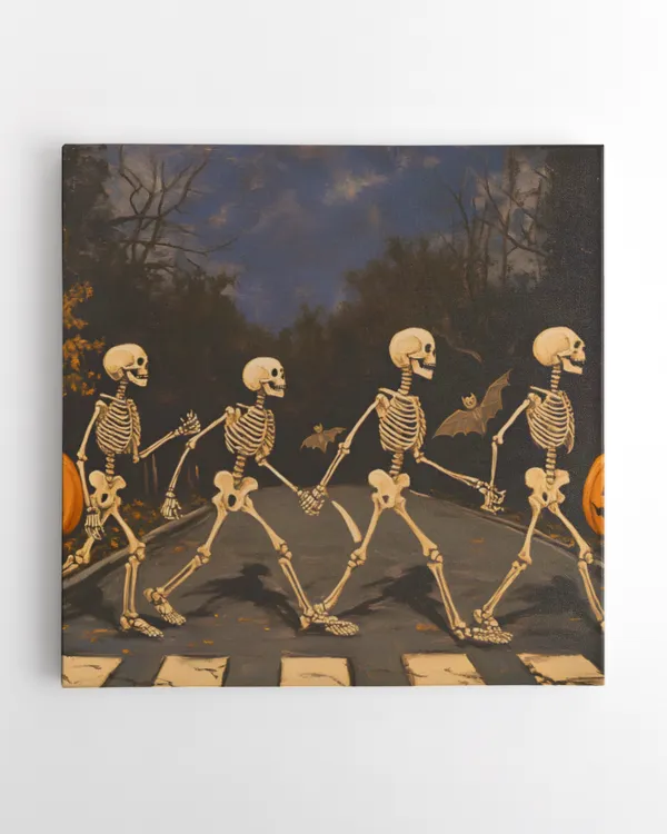 Skeleton walking down the street Funny Halloween Art