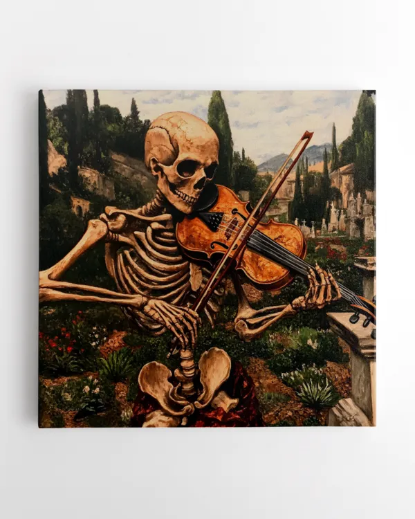 Skeleton playing Violin art for halloween gift
