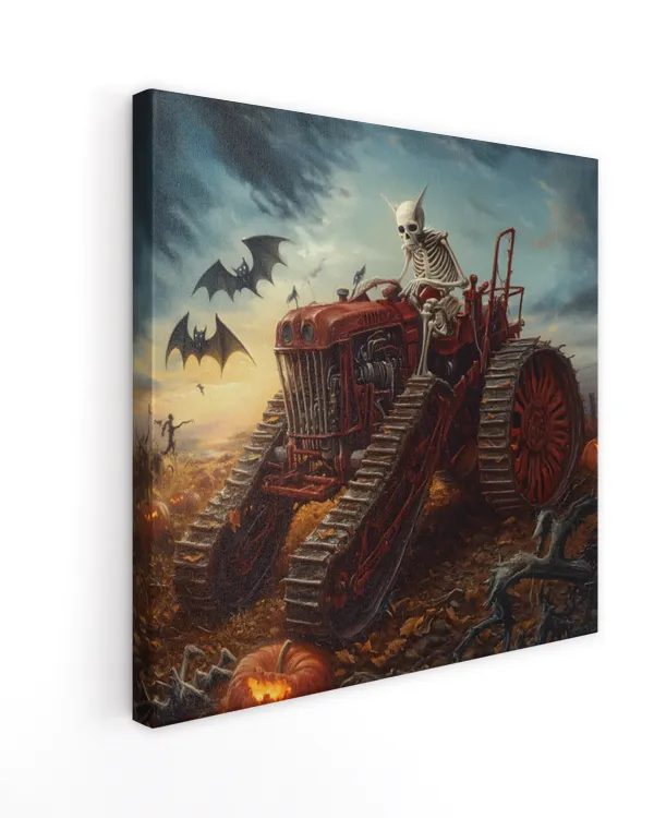 skeleton driving Seeder machine, agriculture,halloween art