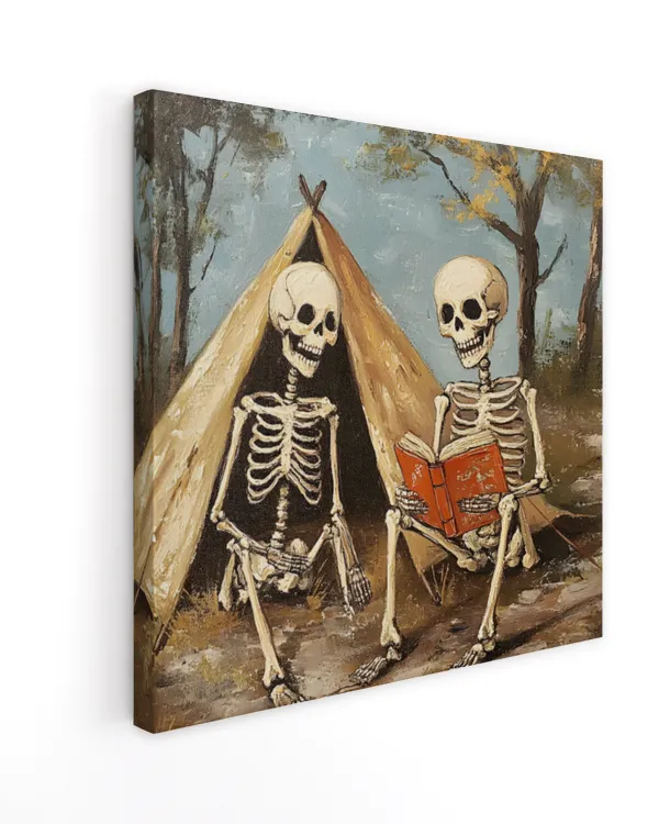 Vintage two Skeleton Reading Camping Gothic Halloween