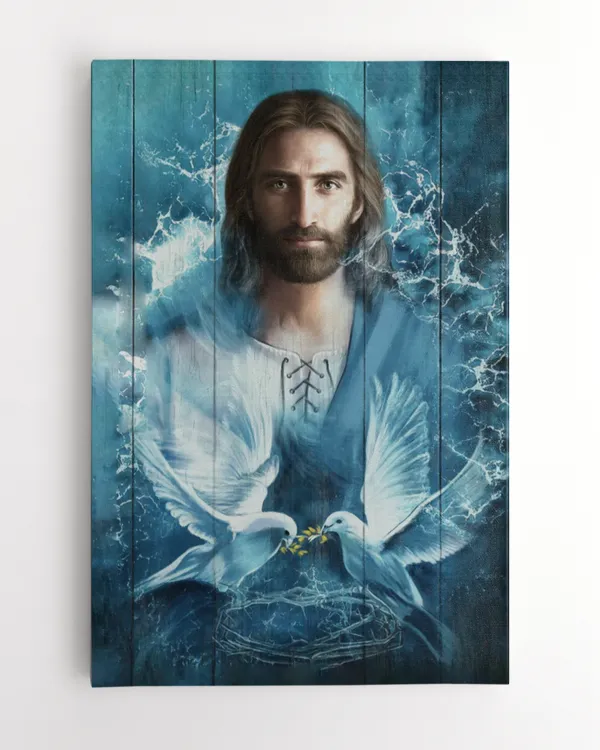 JESUS AND DOVE, BEACH, GOD CANVAS, CHRISTIAN WALL ART, HOME DECOR