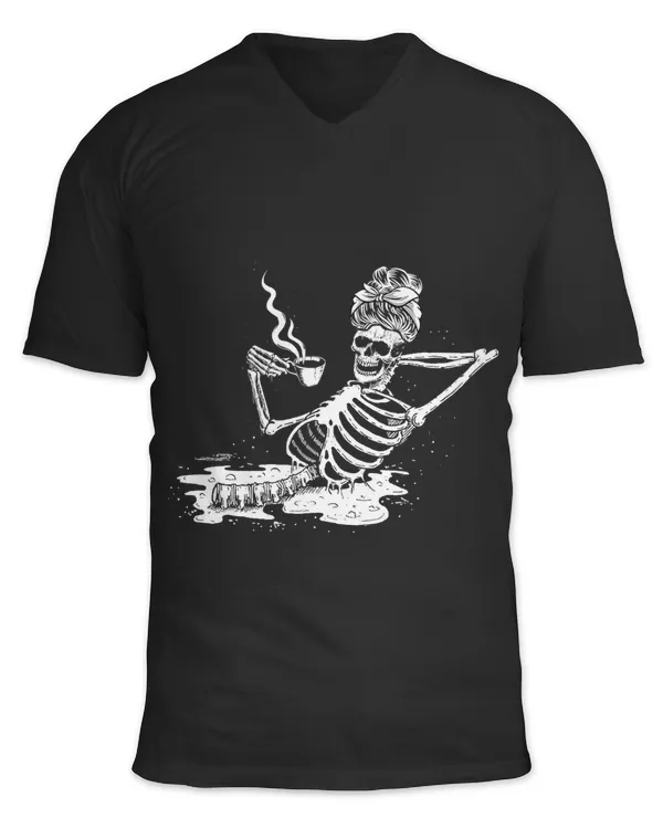 Skeleton Skulls Messy Bun Coffee Drinking Skeleton Halloween Costume Women 360 Skull