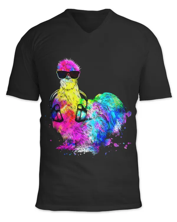 Chickens Retro Pop Art Silkie Chicken Farm Animal with Headphones