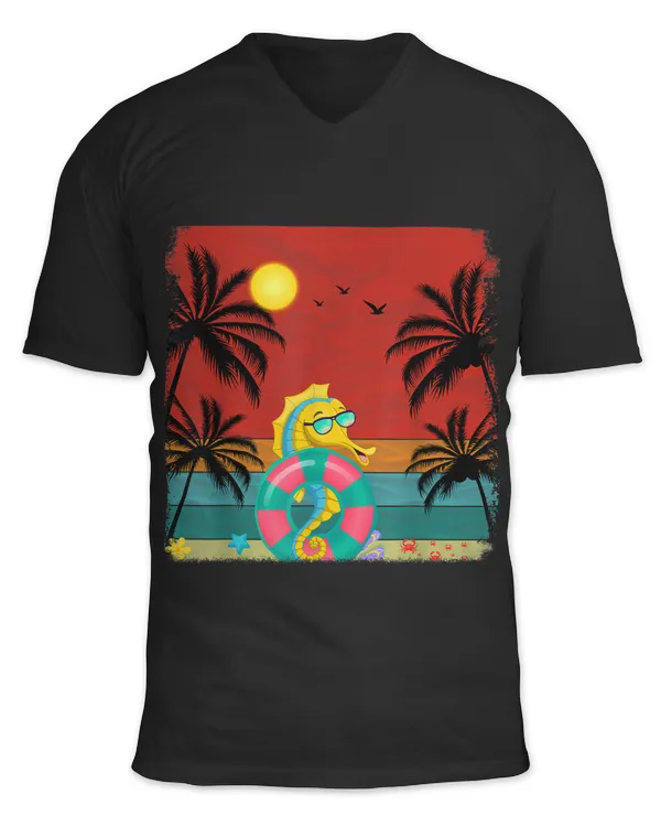 Seahorse Lover Beach Coconut Tree Retro Graphic Seahorse Lover Summer
