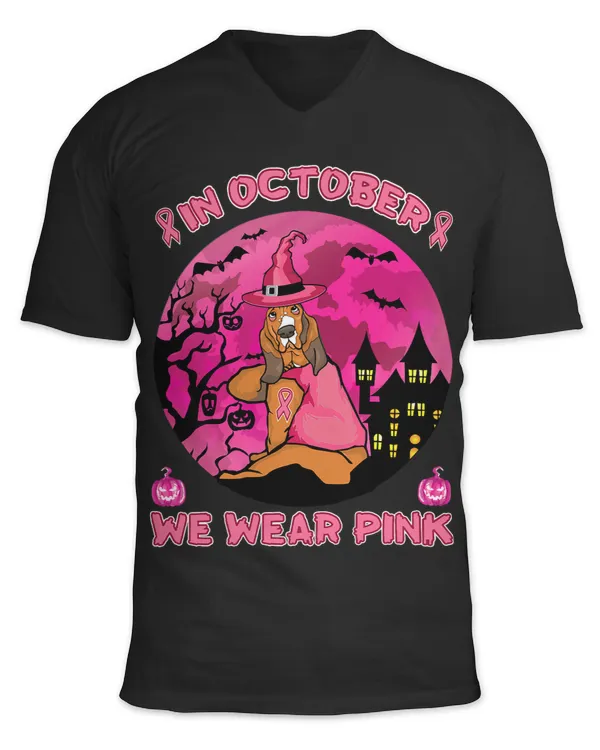 BC In October We Wear Pink Basset Hound Breast Cancer Halloween 3 Cancer
