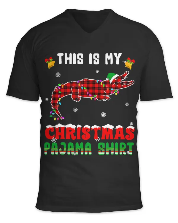 Crocodile Lover Cute This Is My Christmas Pajama Shirt Alligator Red Plaid