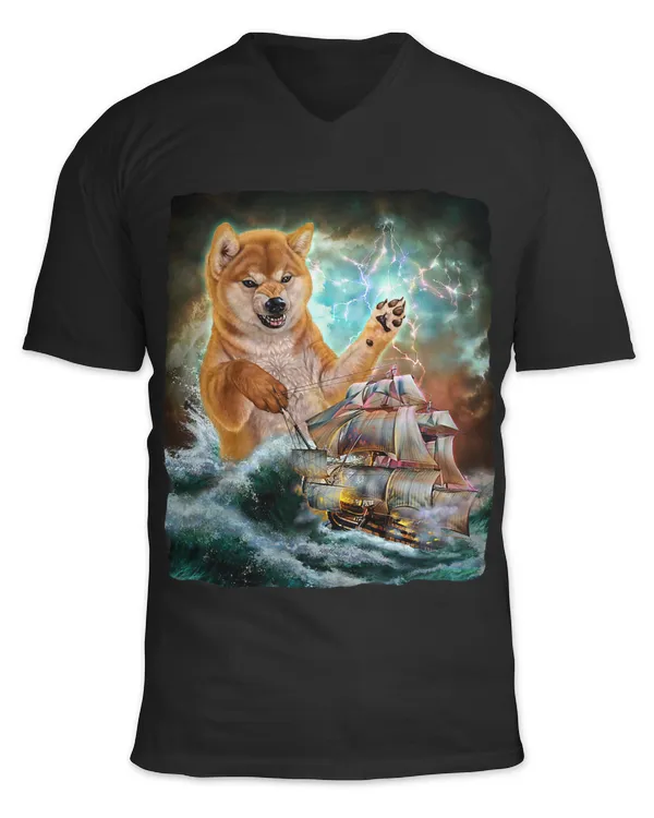 Monster Shiba Dog as Kraken Attack a War Ship at High Seas