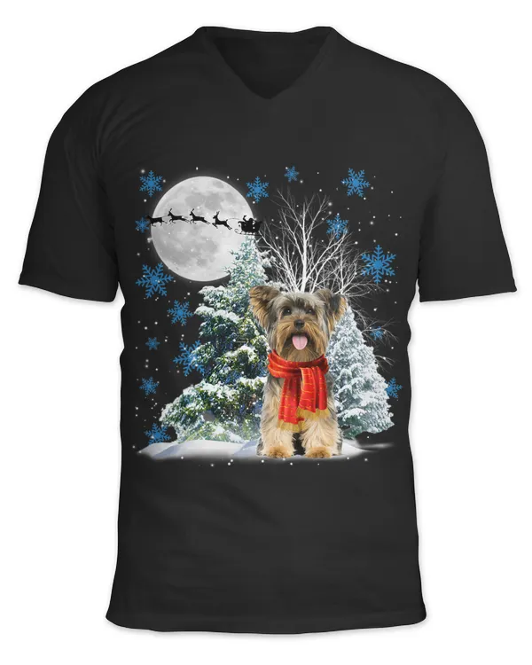 Yorkie Under Moonlight Snow Christmas Pajama 55