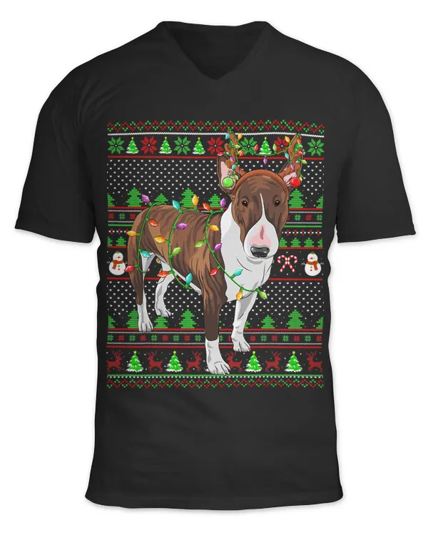 Ugly Xmas Sweater Style Lights Bull Terrier Dog Christmas 100