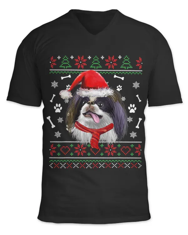 Ugly Sweater Christmas Japanese Chin Santa Hat Pajama Xmas